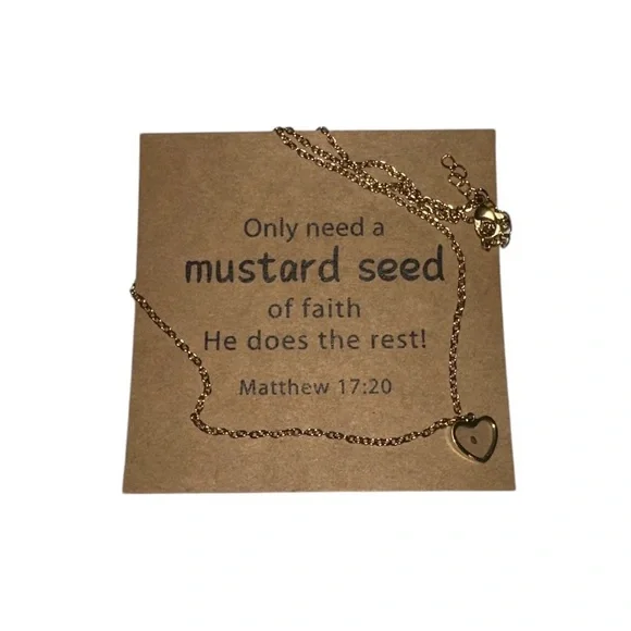 Matthew 17:20 Gold Heart Stainless Steel Necklace with Mustard Seed in resin π - Picture 2 of 4